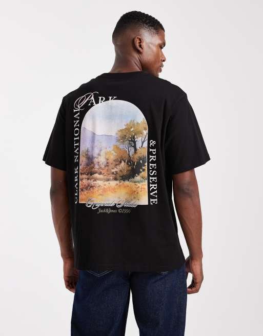 Jack & Jones oversize t-shirt with scenic back print in black