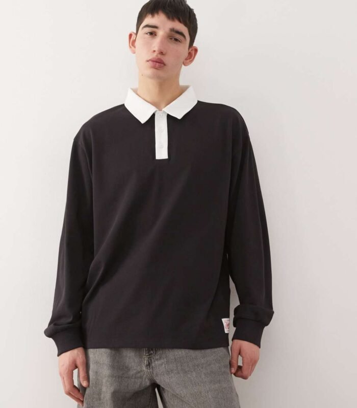 COLLUSION Polo rugby t-shirt in long sleeve black