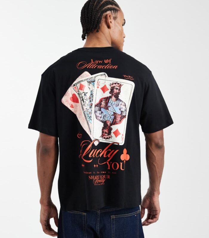 Jack & Jones oversized t-shirt with cube back print in black