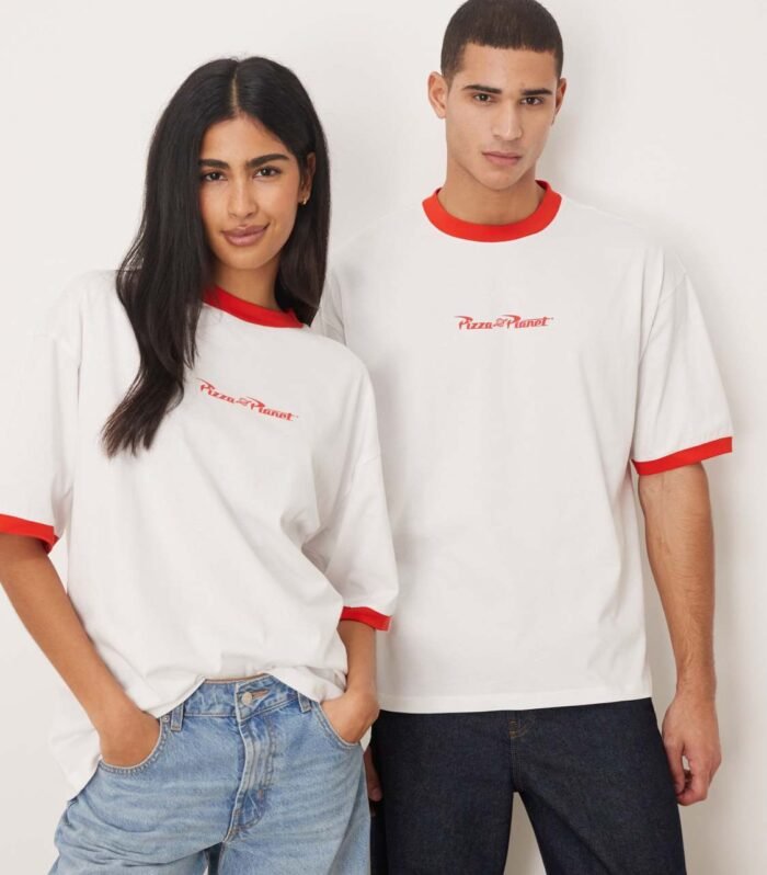 DESIGN Disney Pixar unisex oversized Toy Story pizza planet t-shirt in white