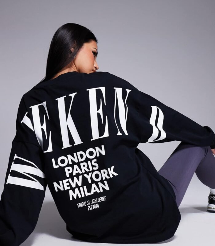 Weekend Collective Icon oversized long sleeve t-shirt with stacked back logo in black