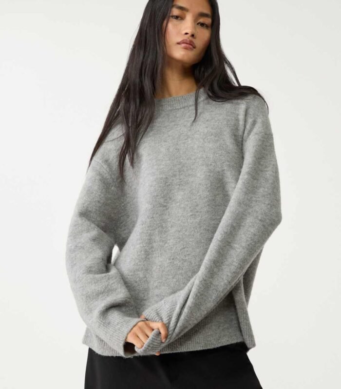 Stradivarius soft touch knit sweater in grey melange