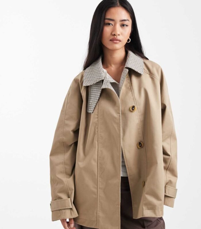 DESIGN cape detail trench with check liner in rye