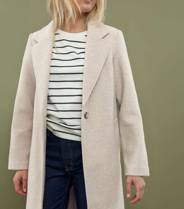 Stradivarius soft touch button through midi coat in ecru