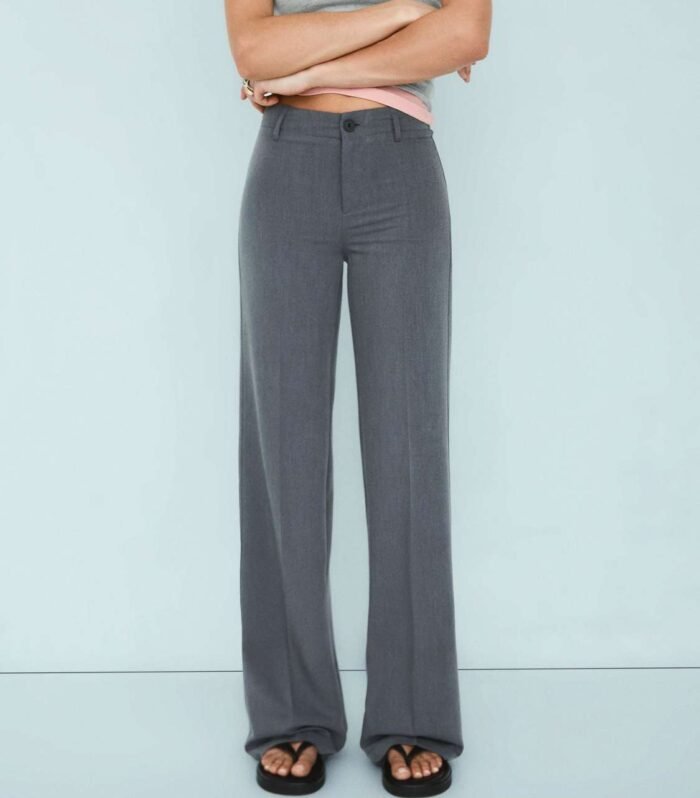 Bershka Wide-leg trousers in light grey