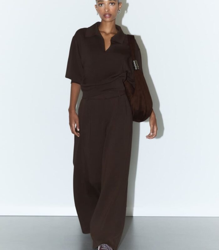 Stradivarius Soft-touch smart trousers in brown